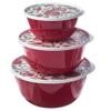 Комплект мисок "Bergamo" 3 шт. (1л+2л+3л) с крышками с декором (красный)